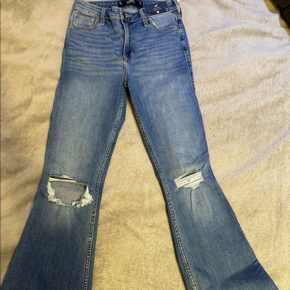 High-Rise Stretch Flare Hollister Jeans with rips